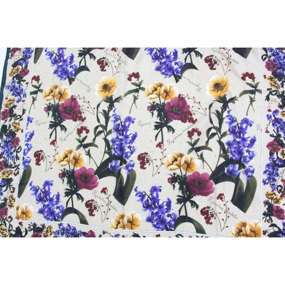 EXPRESS Gorgeous Floral Variations Chart Flowers Silk Scarf Green Border - Picture 3 of 3